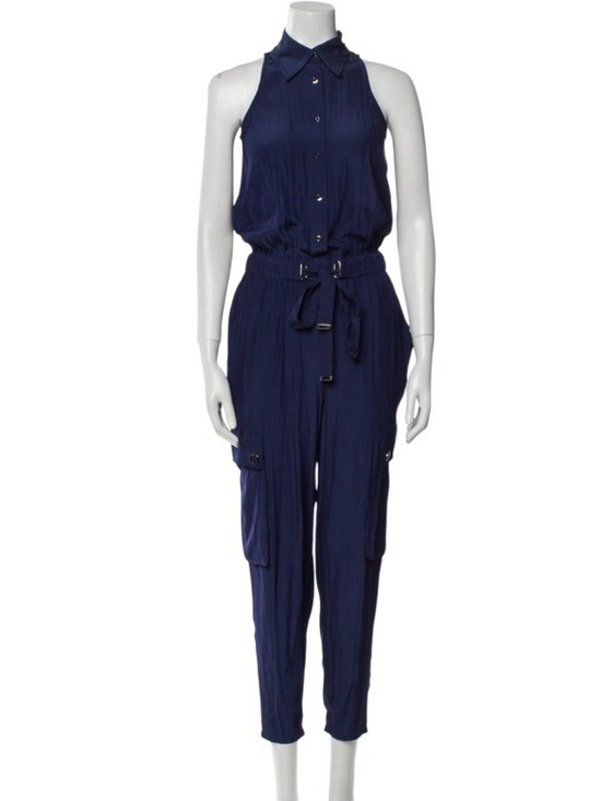 Ramy Brook Pants - Ramy Brook Callie Button Down Cargo Jumpsuit Navy Sleeveless
Belted Size M